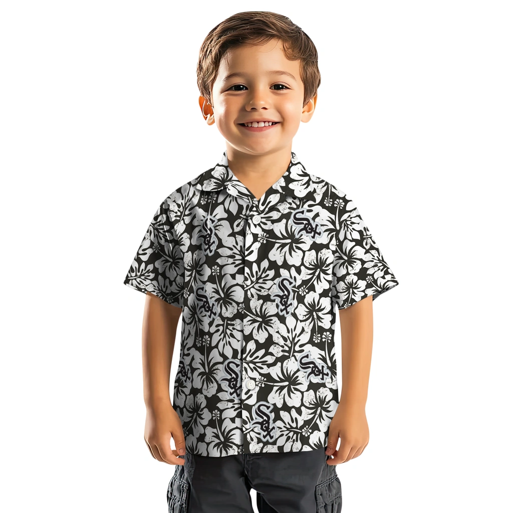 Chicago White Sox Hawaiian Shirt - Hibiscus Motif chicago white sox hibiscus motif black white hawaiian shirts top rated