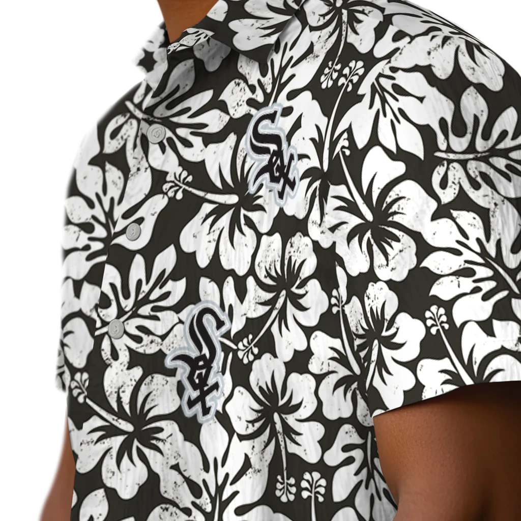 Chicago White Sox Hawaiian Shirt - Hibiscus Motif chicago white sox hibiscus motif black white hawaiian shirts trendy