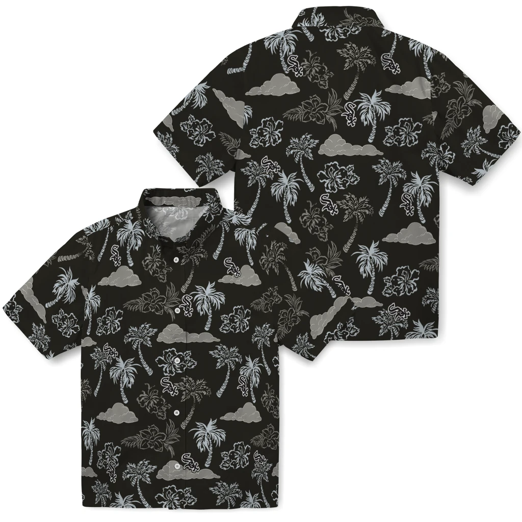 Chicago White Sox Hawaiian Shirt - Palm And Clouds chicago white sox palm and clouds black hawaiian shirts high quality