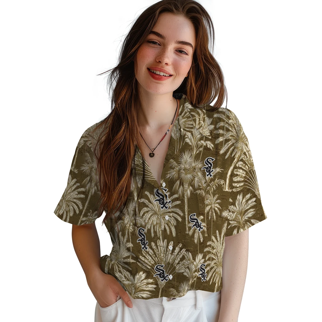 Chicago White Sox Hawaiian Shirt - Vintage Palm Tree chicago white sox palm shadows black hawaiian shirts latest model