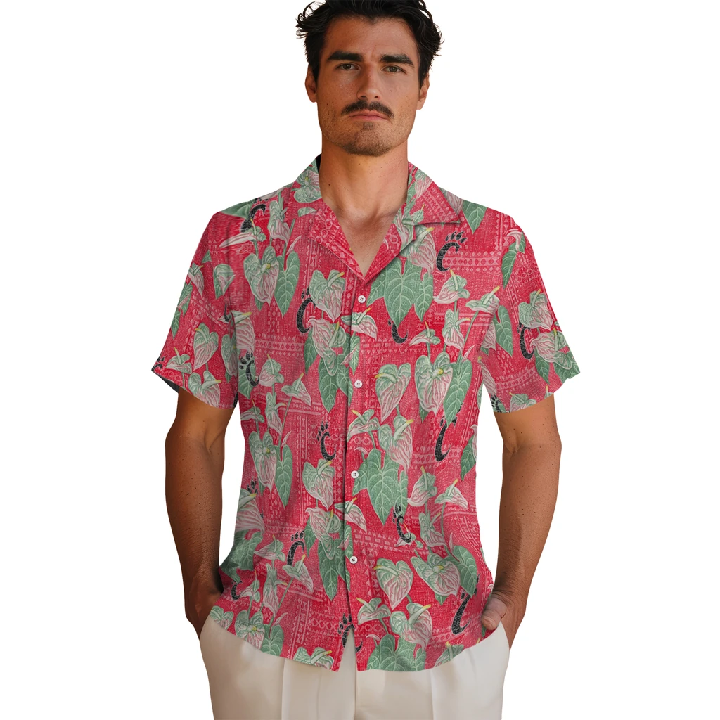 Cincinnati Bearcats Hawaiian Shirt - Anthurium Overlay cincinnati bearcats anthurium overlay red hawaiian shirts fashion forward