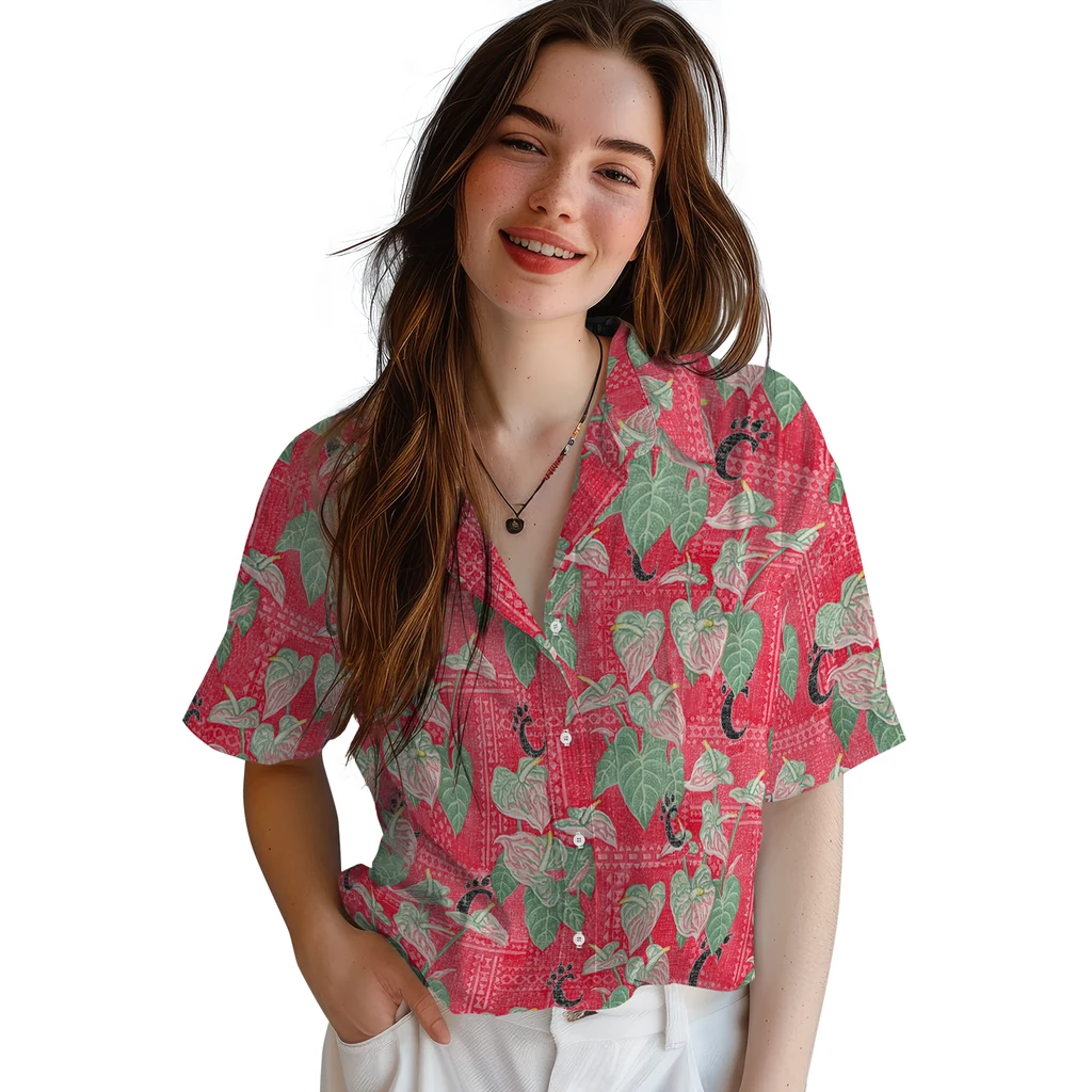 Cincinnati Bearcats Hawaiian Shirt - Anthurium Overlay cincinnati bearcats anthurium overlay red hawaiian shirts latest model