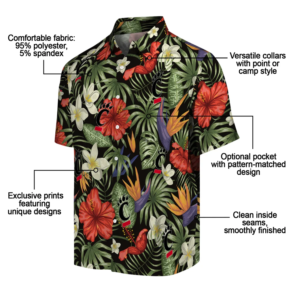 Cincinnati Bearcats Hawaiian Shirt - Hawaii Floral Hibiscus cincinnati bearcats hibiscus bird hawaiian shirts new arrival