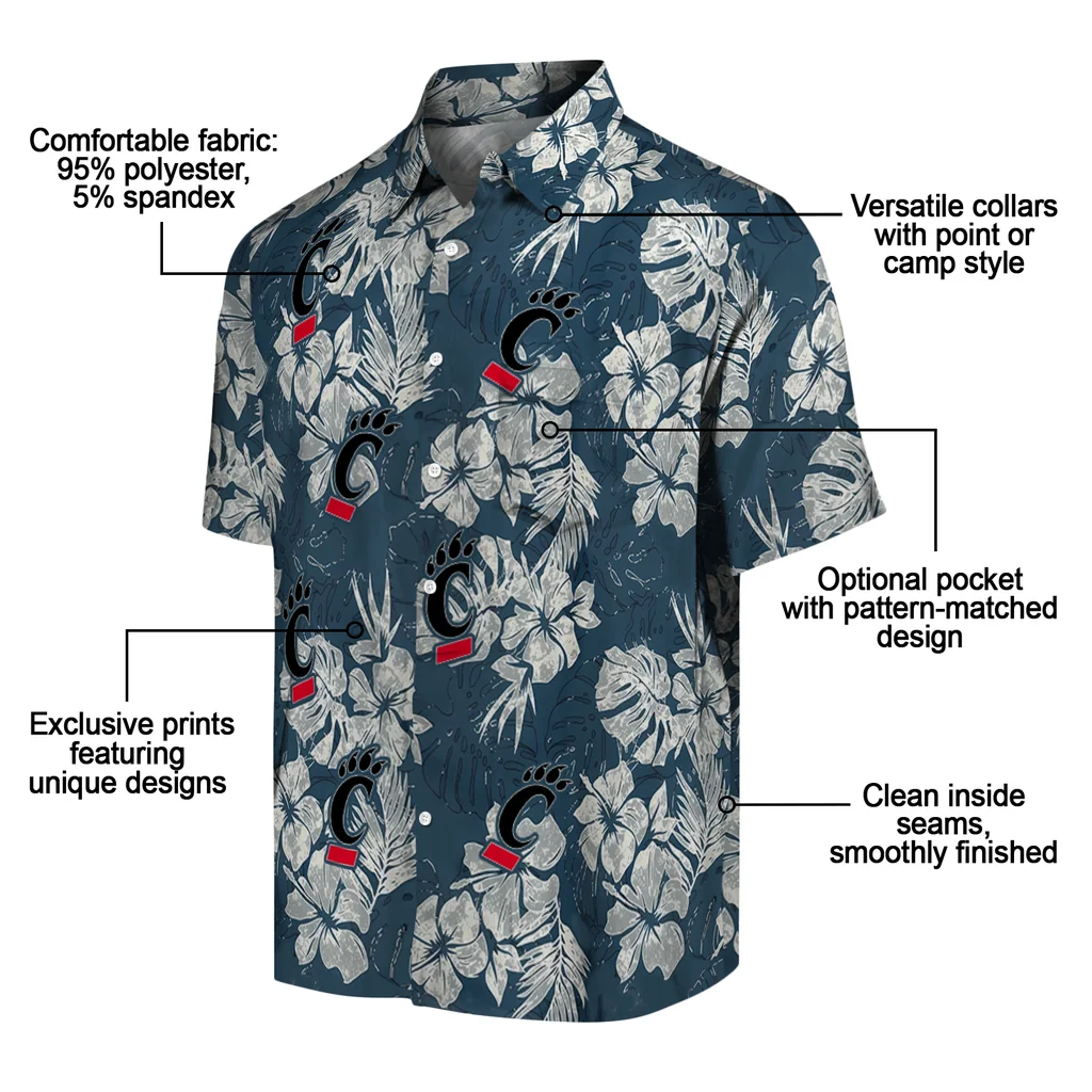 Cincinnati Bearcats Hawaiian Shirt - Hibiscus Flowers cincinnati bearcats hibiscus flowers navy blue hawaiian shirts new arrival
