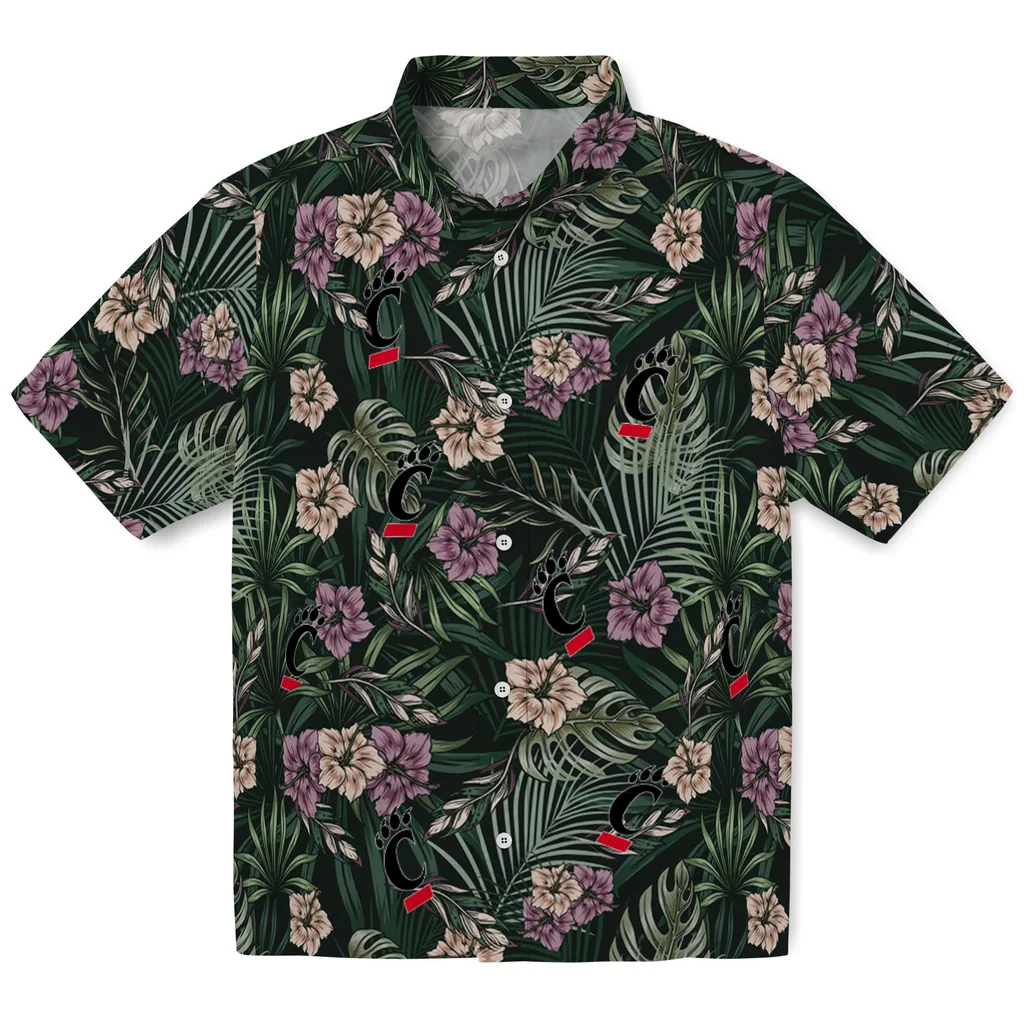 Cincinnati Bearcats Hawaiian Shirt - Hibiscus Leaves Pattern cincinnati bearcats hibiscus leaves pattern green hawaiian shirts best selling