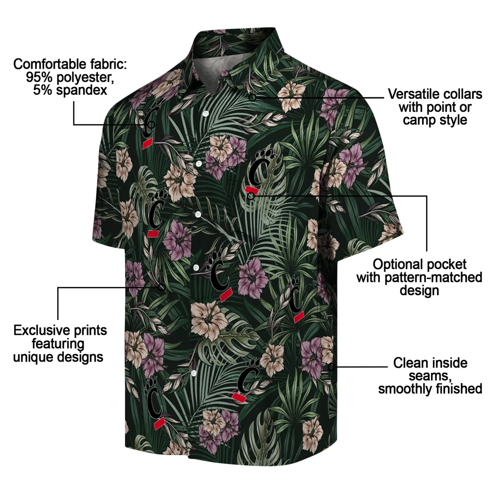 Cincinnati Bearcats Hawaiian Shirt - Hibiscus Leaves Pattern cincinnati bearcats hibiscus leaves pattern green hawaiian shirts new arrival