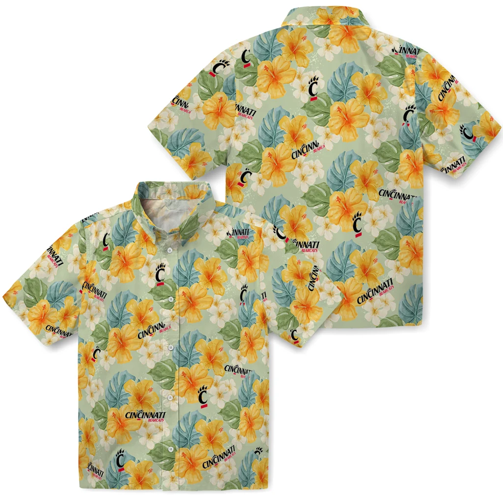 Cincinnati Bearcats Hawaiian Shirt - Hibiscus Mood cincinnati bearcats hibiscus mood pale lime yellow hawaiian shirts high quality