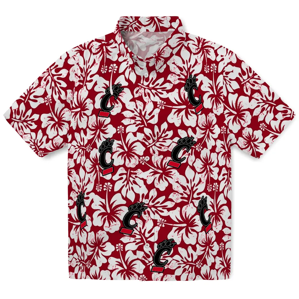 Cincinnati Bearcats Hawaiian Shirt - Hibiscus Motif cincinnati bearcats hibiscus motif red white hawaiian shirts best selling