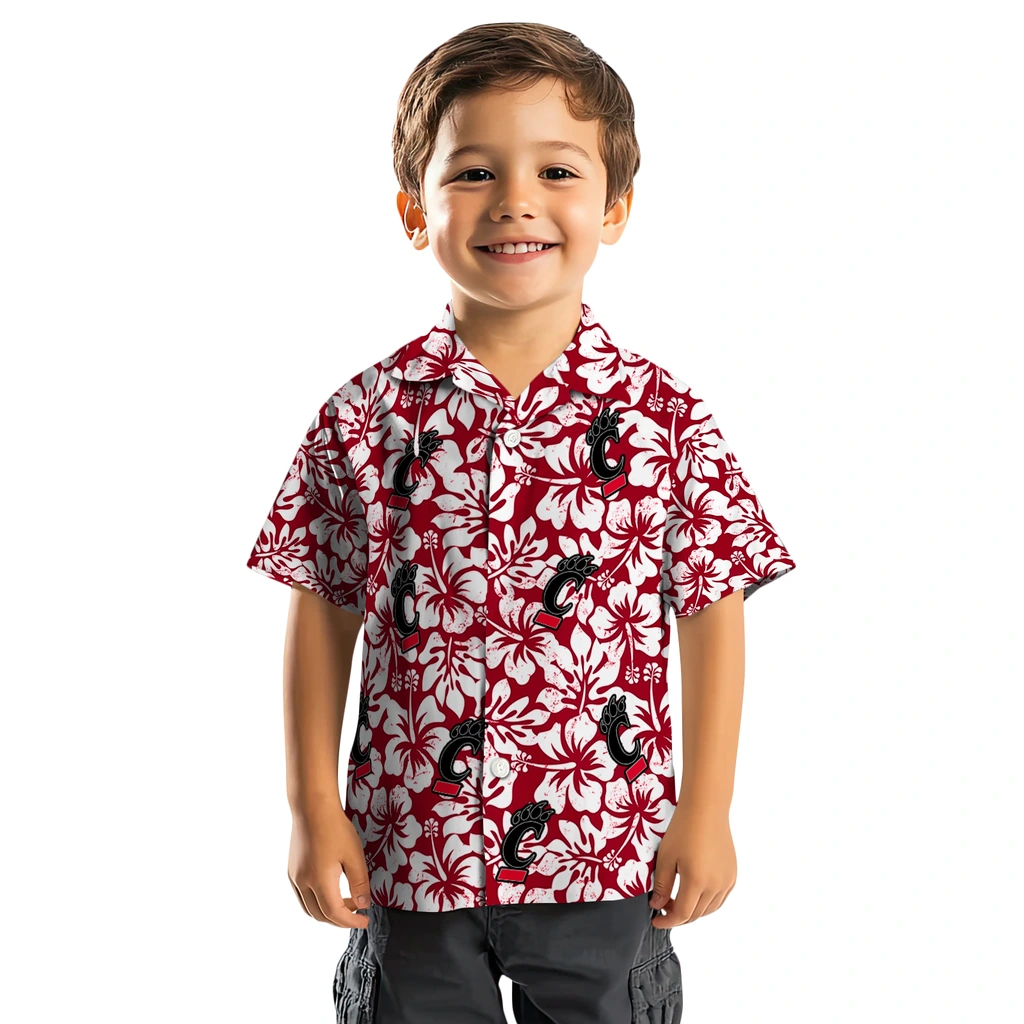Cincinnati Bearcats Hawaiian Shirt - Hibiscus Motif cincinnati bearcats hibiscus motif red white hawaiian shirts top rated