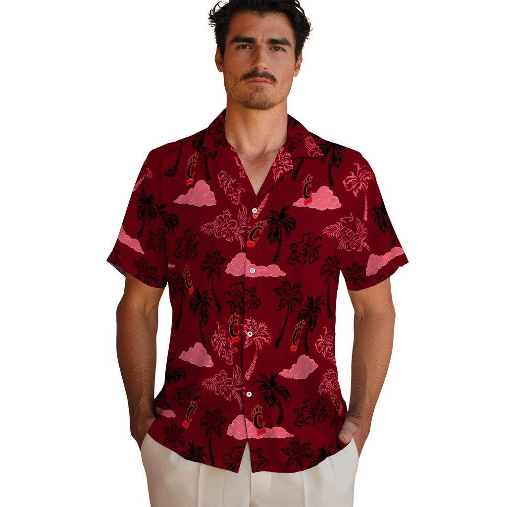 Cincinnati Bearcats Hawaiian Shirt - Palm And Clouds cincinnati bearcats palm and clouds red hawaiian shirts fashion forward