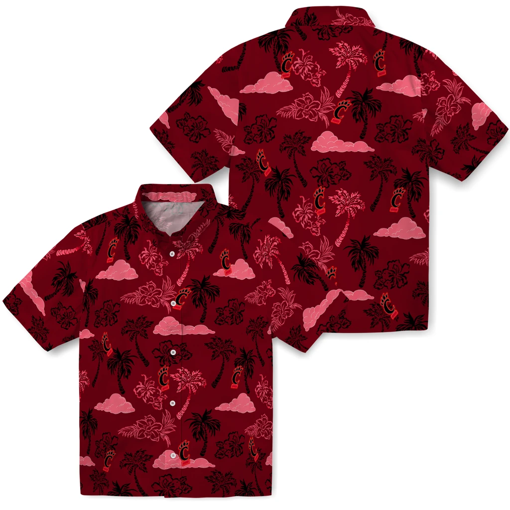 Cincinnati Bearcats Hawaiian Shirt - Palm And Clouds cincinnati bearcats palm and clouds red hawaiian shirts high quality