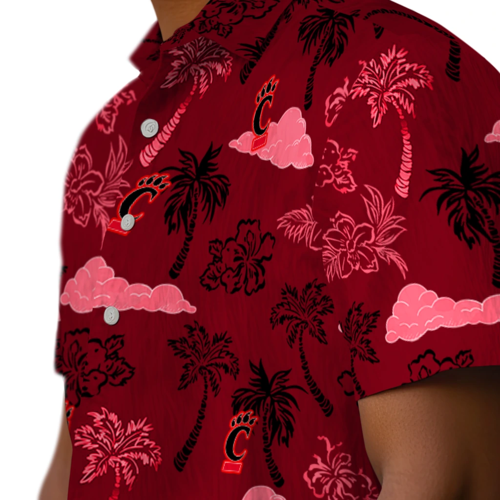 Cincinnati Bearcats Hawaiian Shirt - Palm And Clouds cincinnati bearcats palm and clouds red hawaiian shirts trendy