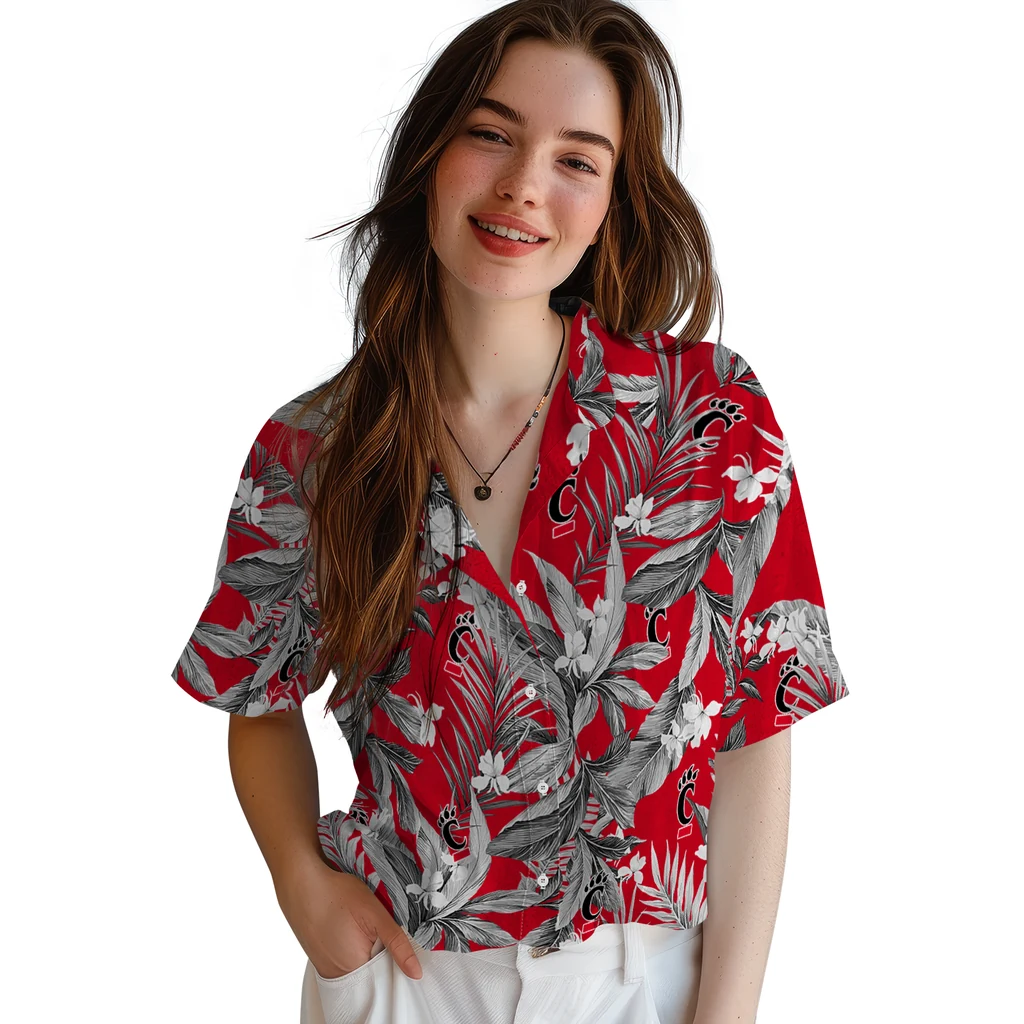 Cincinnati Bearcats Hawaiian Shirt - Palm Leaves cincinnati bearcats palm leaves red hawaiian shirts latest model