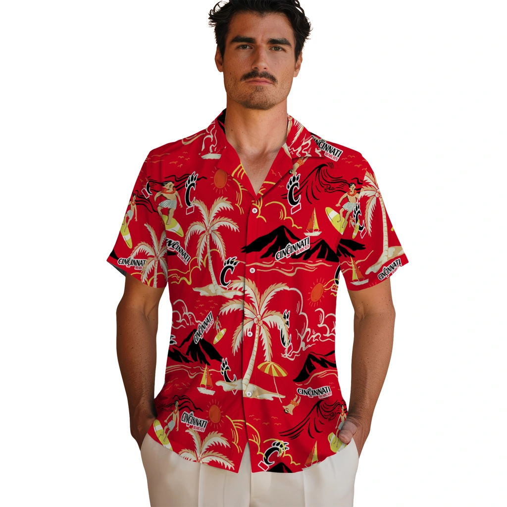 Cincinnati Bearcats Hawaiian Shirt - Palm Tree Island cincinnati bearcats palm tree island red hawaiian shirts fashion forward
