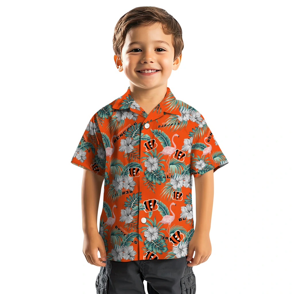 Cincinnati Bengals Hawaiian Shirt - Flamingo and Hibiscus cincinnati bengals flamingo palms orange hawaiian shirts top rated