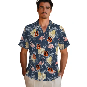cincinnati bengals flamingo hibiscus navy hawaiian shirts fashion forward