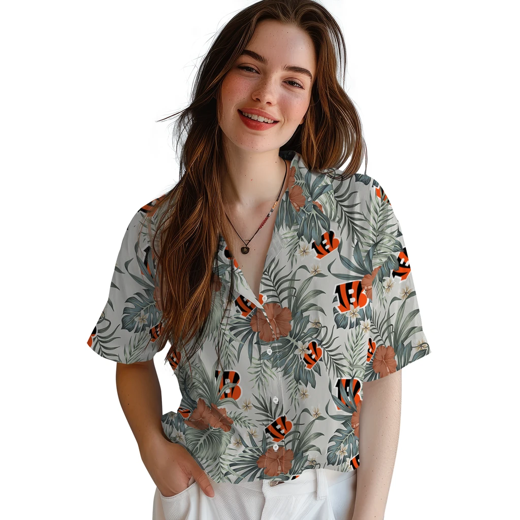 Cincinnati Bengals Hawaiian Shirt - Hibiscus Designs cincinnati bengals hibiscus designs beige hawaiian shirts latest model