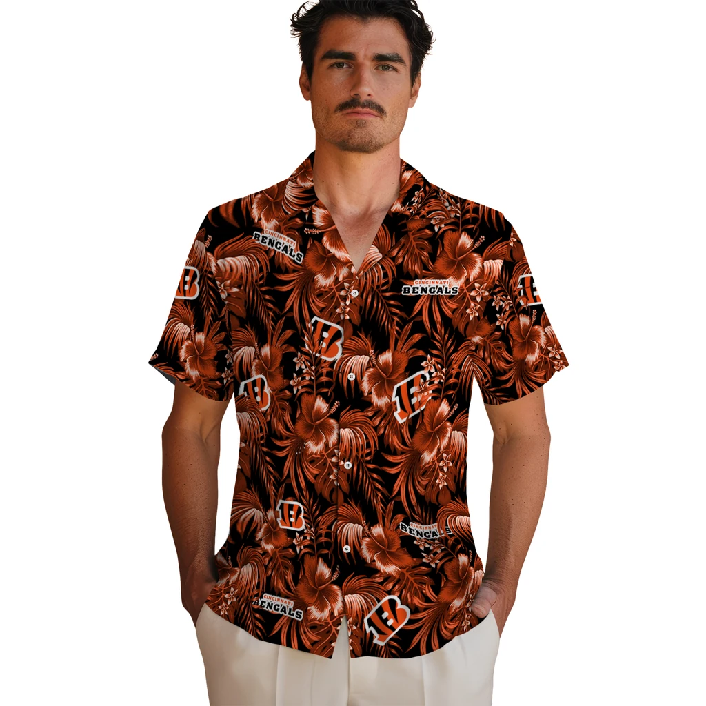Cincinnati Bengals Hawaiian Shirt - Hibiscus Exotic cincinnati bengals hibiscus exotic orange hawaiian shirts fashion forward