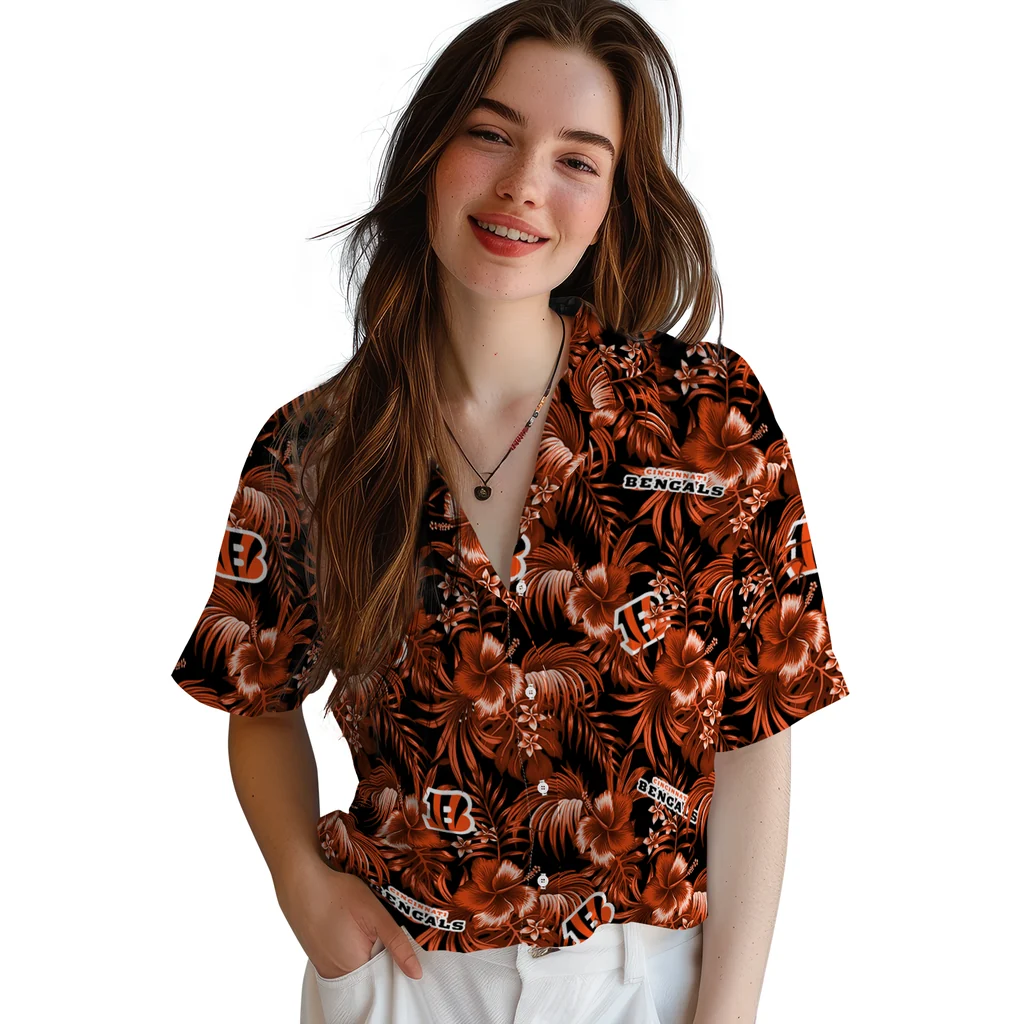 Cincinnati Bengals Hawaiian Shirt - Hibiscus Exotic cincinnati bengals hibiscus exotic orange hawaiian shirts latest model