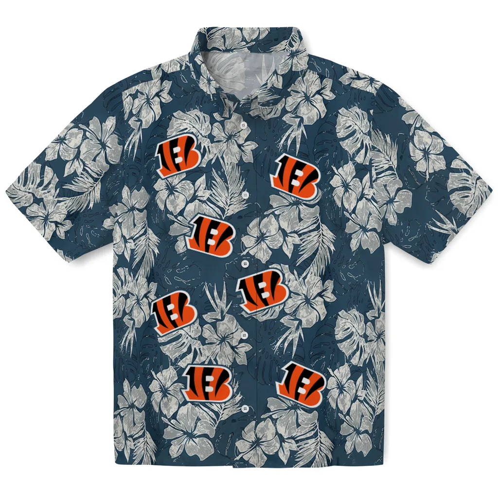 Cincinnati Bengals Hawaiian Shirt - Hibiscus Flowers cincinnati bengals hibiscus flowers navy blue hawaiian shirts best selling