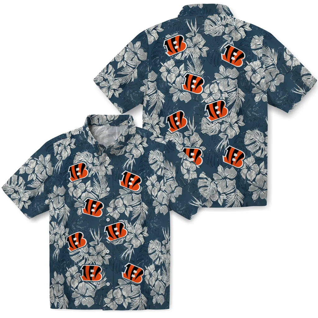 Cincinnati Bengals Hawaiian Shirt - Hibiscus Flowers cincinnati bengals hibiscus flowers navy blue hawaiian shirts high quality