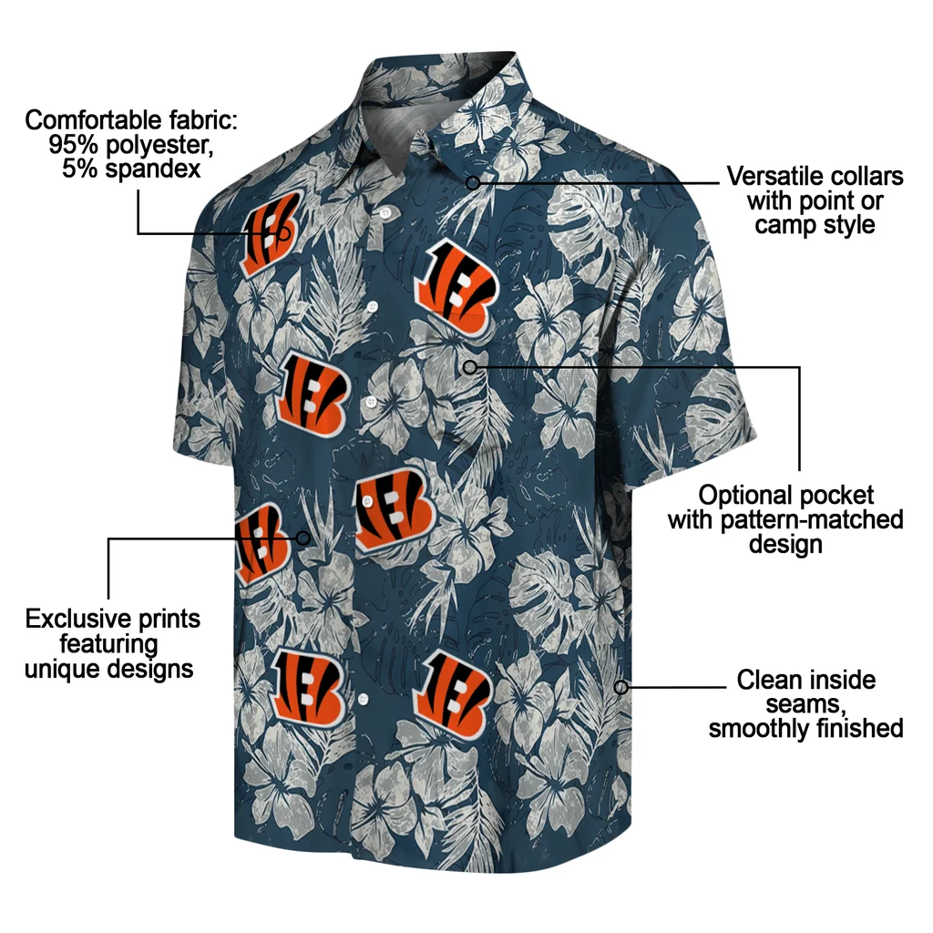 Cincinnati Bengals Hawaiian Shirt - Hibiscus Flowers cincinnati bengals hibiscus flowers navy blue hawaiian shirts new arrival