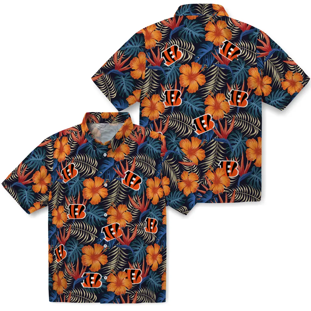 Cincinnati Bengals Hawaiian Shirt - Hibiscus Foliage cincinnati bengals hibiscus foliage hawaiian shirts high quality