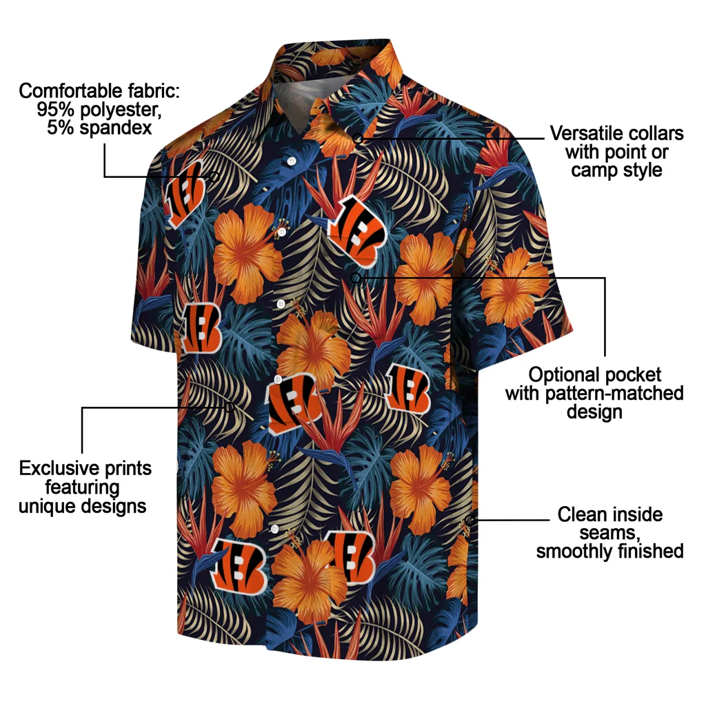 Cincinnati Bengals Hawaiian Shirt - Hibiscus Foliage cincinnati bengals hibiscus foliage hawaiian shirts new arrival