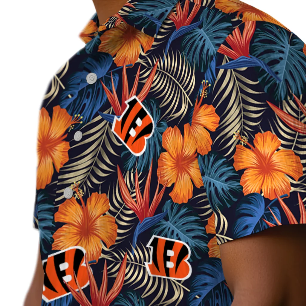 Cincinnati Bengals Hawaiian Shirt - Hibiscus Foliage cincinnati bengals hibiscus foliage hawaiian shirts trendy
