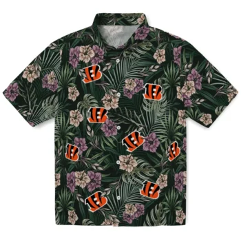 cincinnati bengals hibiscus leaves pattern green hawaiian shirts best selling