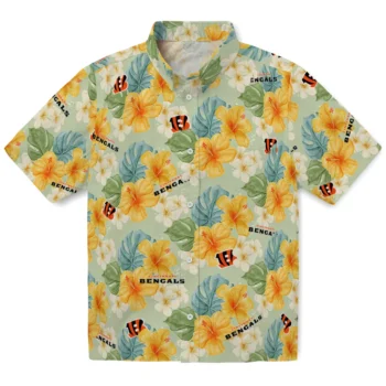 cincinnati bengals hibiscus mood pale lime yellow hawaiian shirts best selling