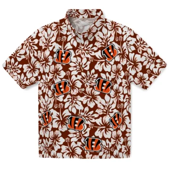 cincinnati bengals hibiscus motif orange white hawaiian shirts best selling