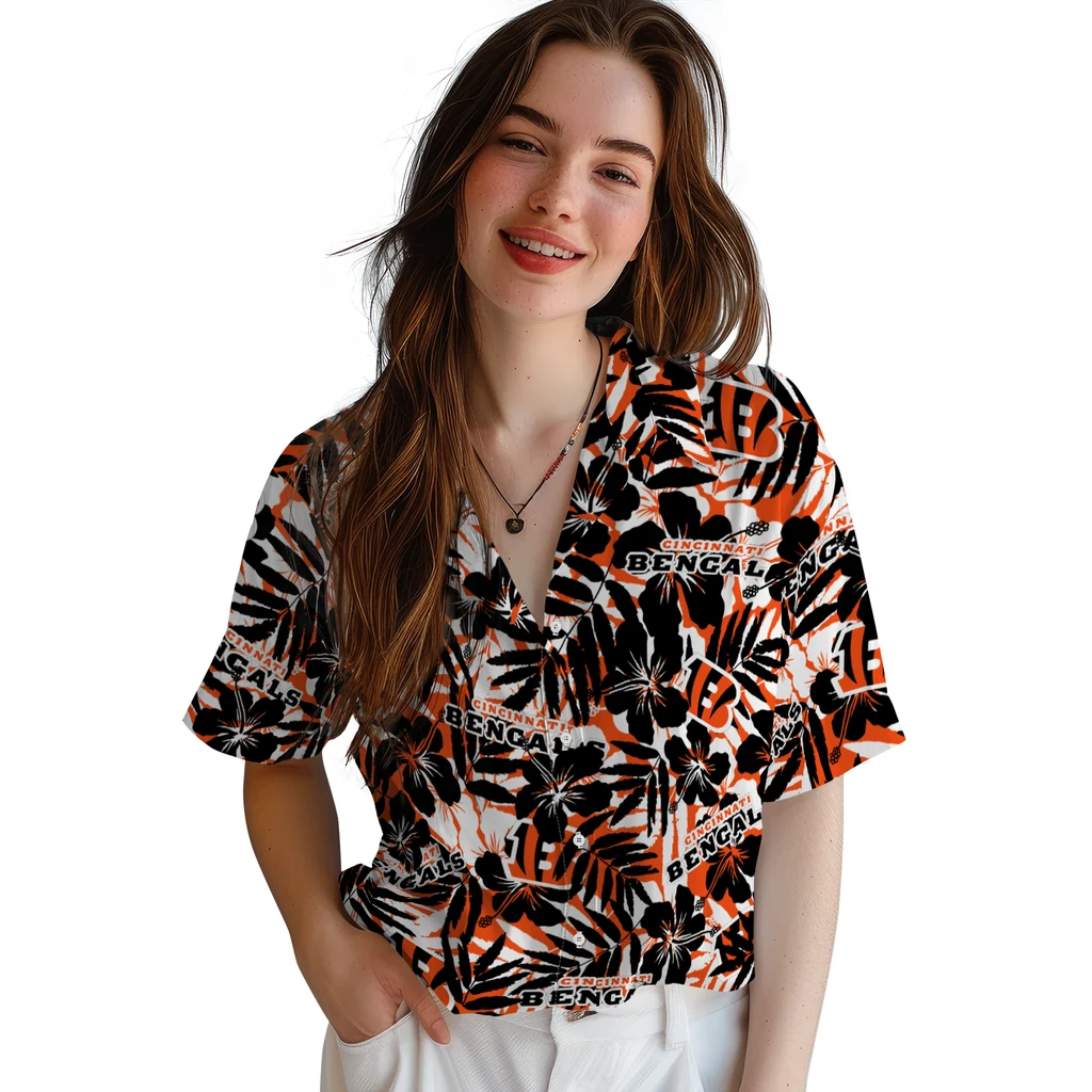 Cincinnati Bengals Hawaiian Shirt - Hibiscus Overlay cincinnati bengals hibiscus overlay hawaiian shirts latest model