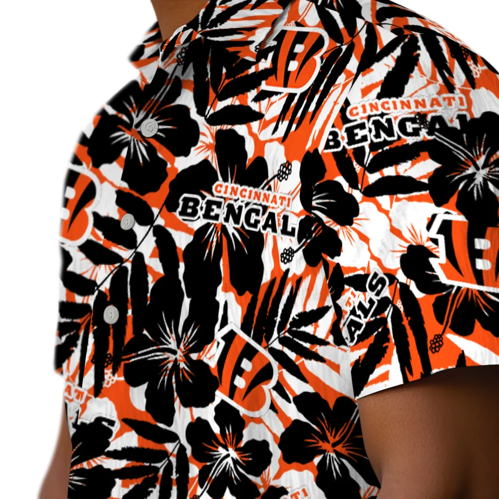 Cincinnati Bengals Hawaiian Shirt - Hibiscus Overlay cincinnati bengals hibiscus overlay hawaiian shirts trendy