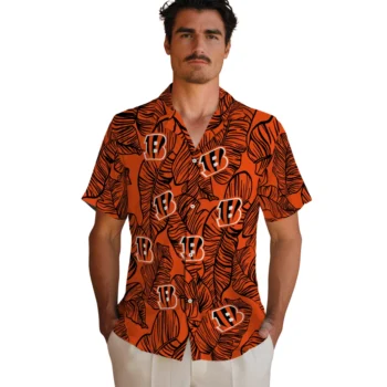 cincinnati bengals leaf outline orange hawaiian shirts fashion forward