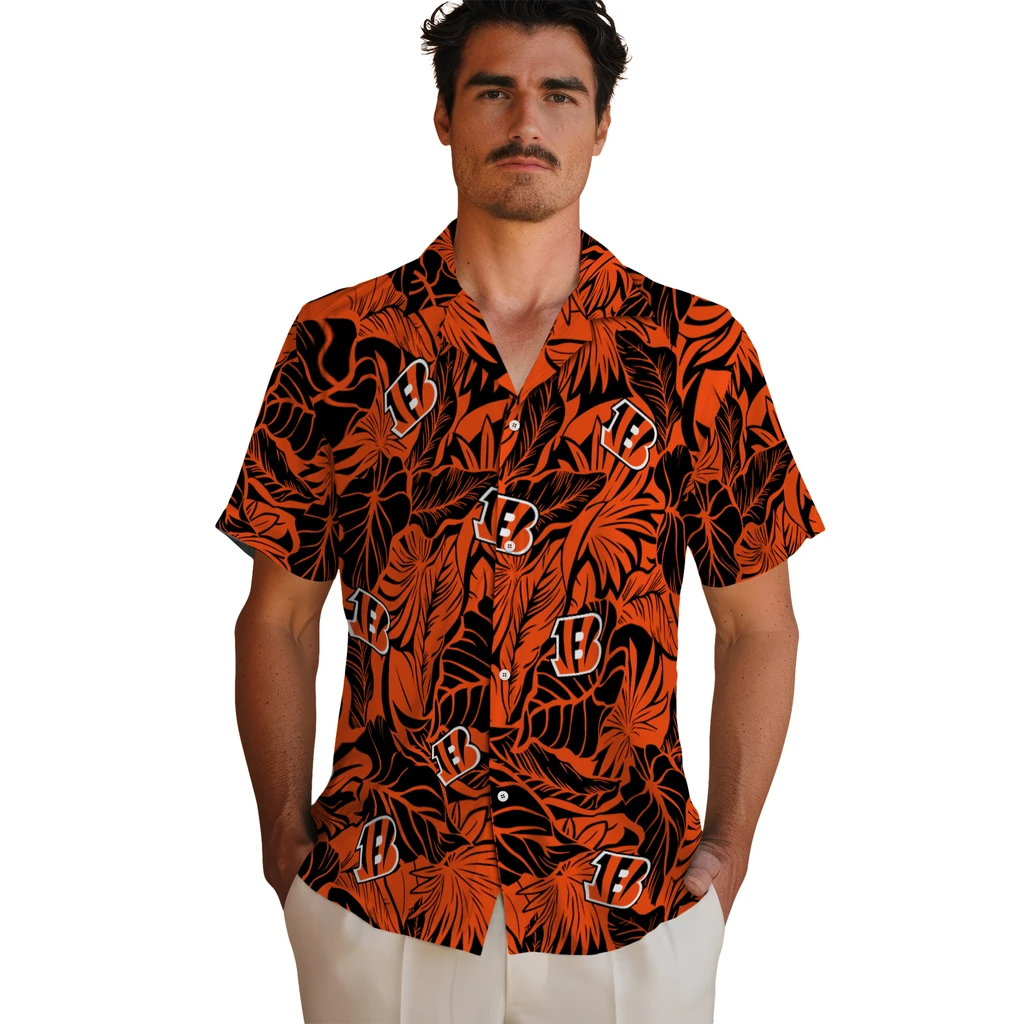 Cincinnati Bengals Hawaiian Shirt - Monstera Layer cincinnati bengals monstera layer orange hawaiian shirts fashion forward