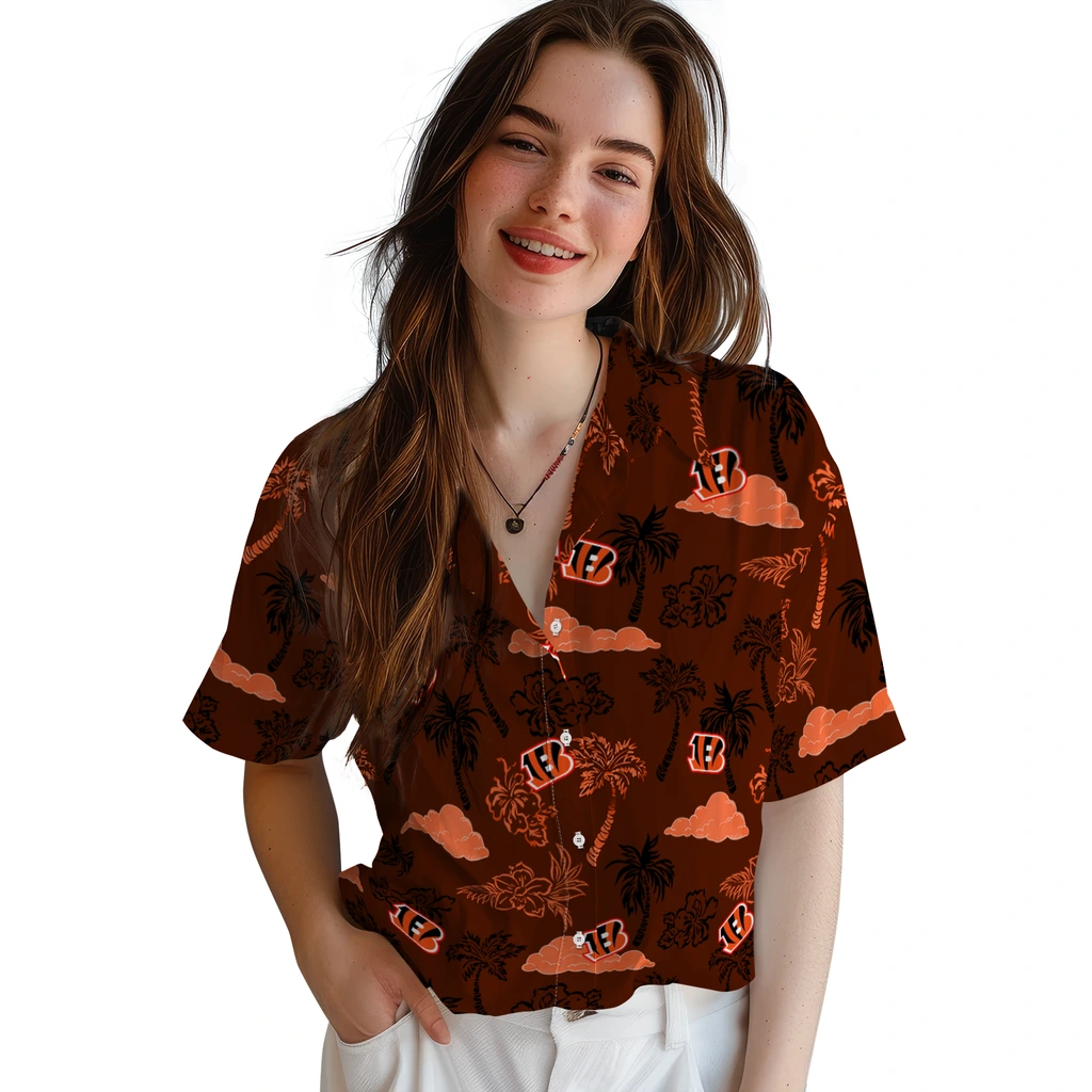 Cincinnati Bengals Hawaiian Shirt - Palm And Clouds cincinnati bengals palm and clouds orange hawaiian shirts latest model