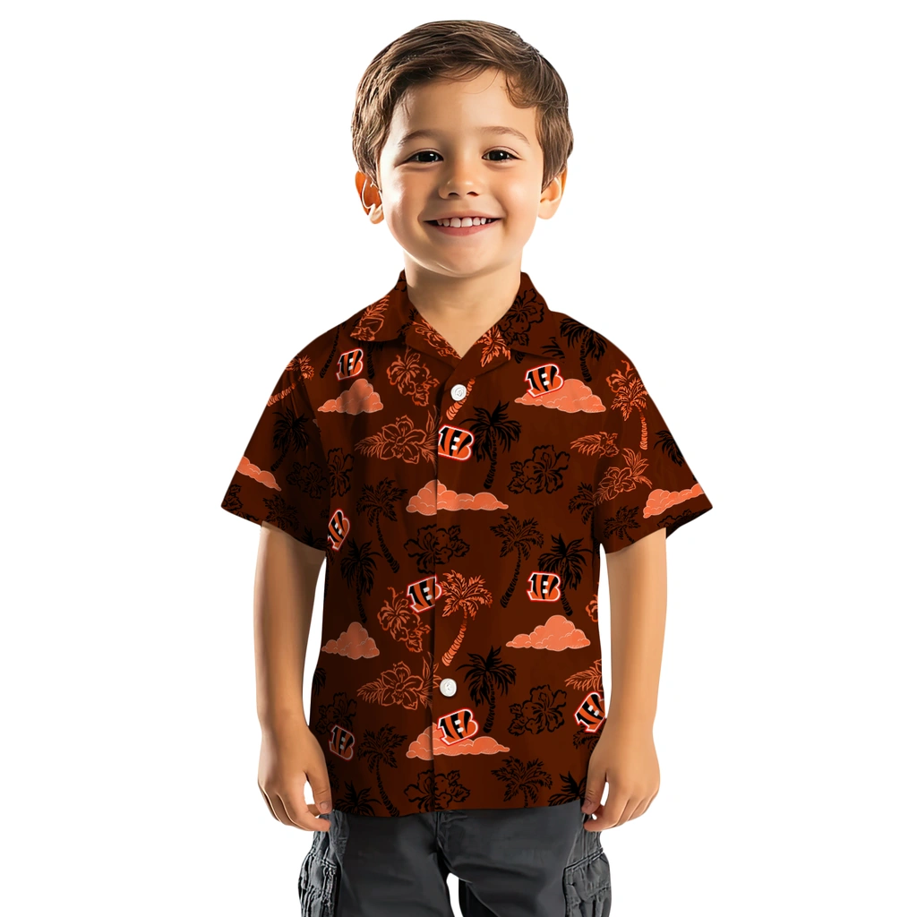 Cincinnati Bengals Hawaiian Shirt - Palm And Clouds cincinnati bengals palm and clouds orange hawaiian shirts top rated