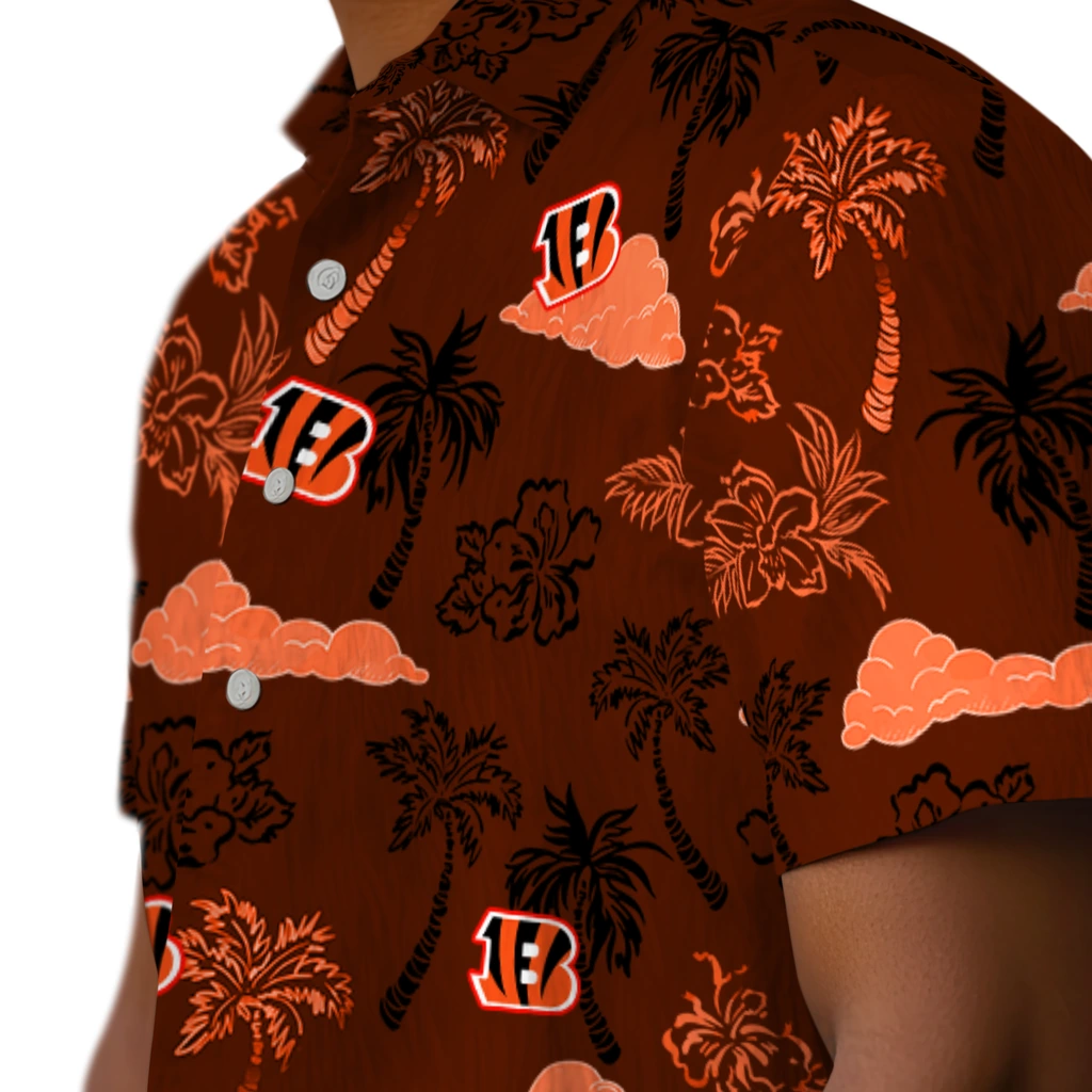 Cincinnati Bengals Hawaiian Shirt - Palm And Clouds cincinnati bengals palm and clouds orange hawaiian shirts trendy