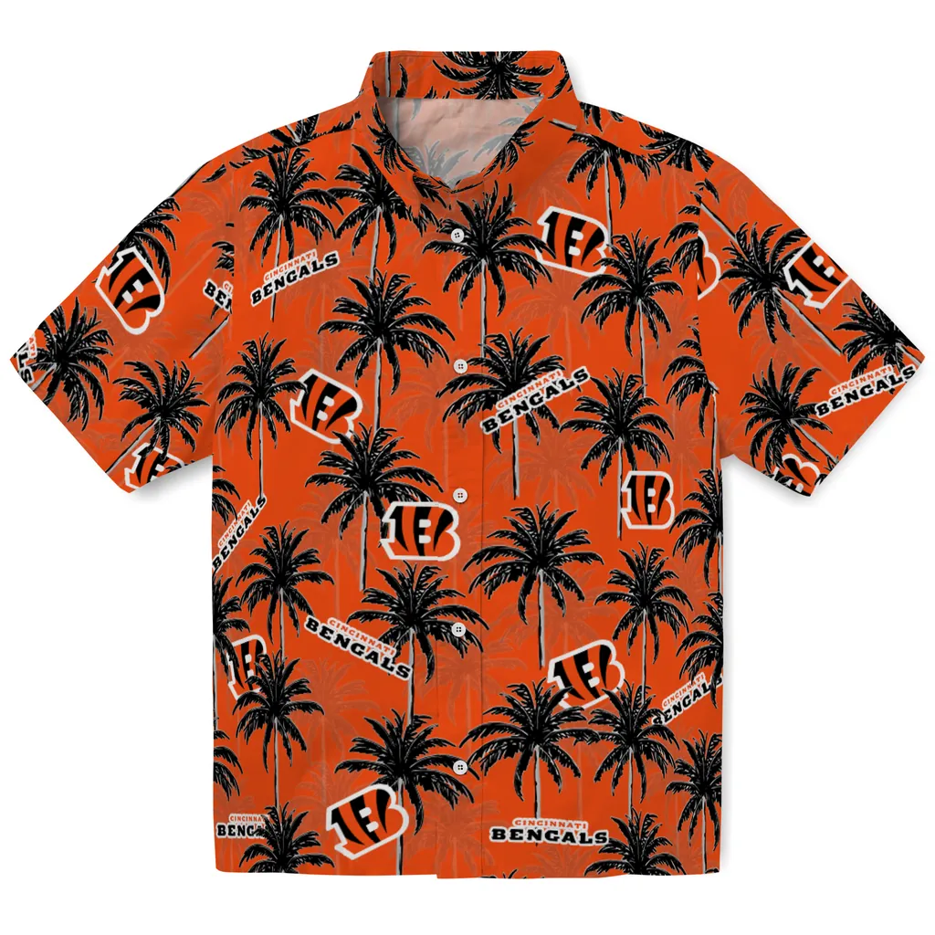Cincinnati Bengals Hawaiian Shirt - Palm Tree Motif cincinnati bengals palm grove orange hawaiian shirts best selling