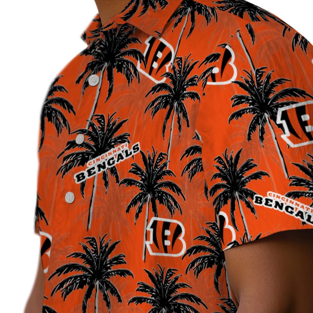 Cincinnati Bengals Hawaiian Shirt - Palm Tree Motif cincinnati bengals palm grove orange hawaiian shirts trendy