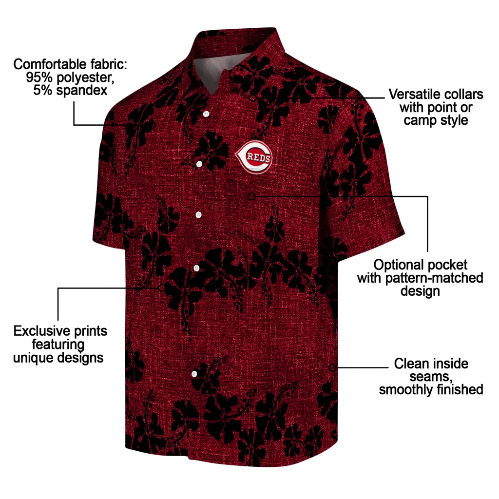 Cincinnati Reds Hawaiian Shirt - 50th State Flower cincinnati reds hibiscus petals red hawaiian shirts new arrival