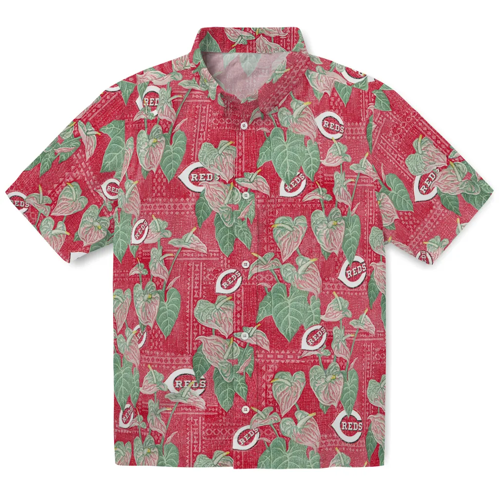 Cincinnati Reds Hawaiian Shirt - Anthurium Overlay cincinnati reds anthurium overlay red hawaiian shirts best selling
