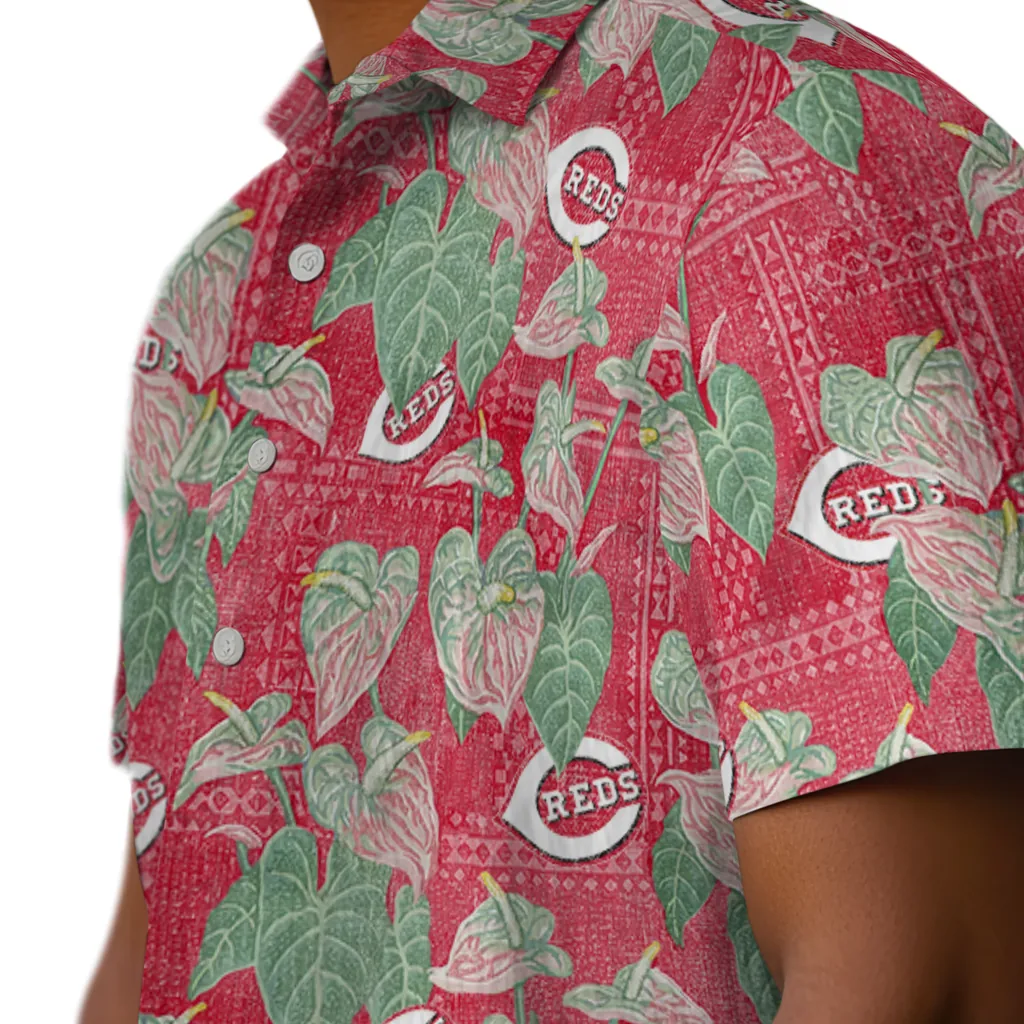 Cincinnati Reds Hawaiian Shirt - Anthurium Overlay cincinnati reds anthurium overlay red hawaiian shirts trendy