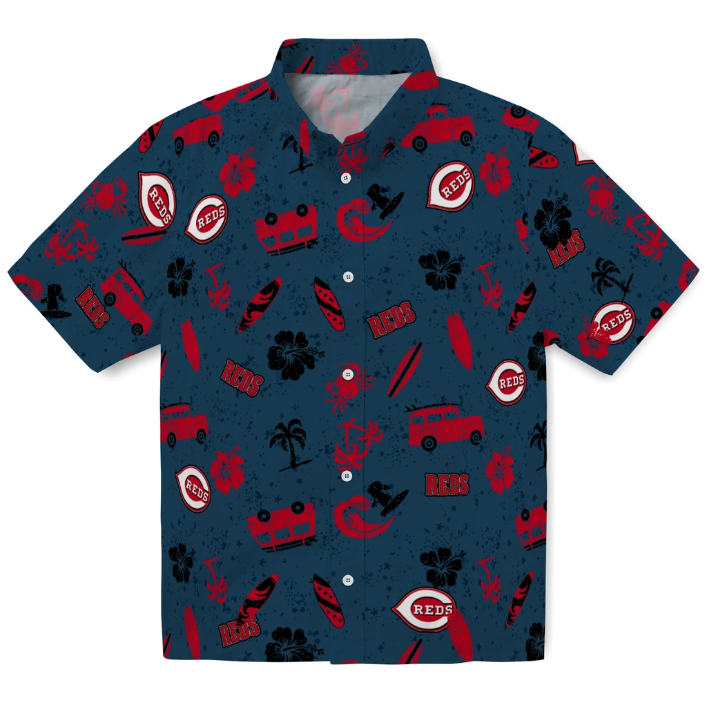 Cincinnati Reds Hawaiian Shirt - Beach Vibe cincinnati reds beach vibe navy hawaiian shirts best selling
