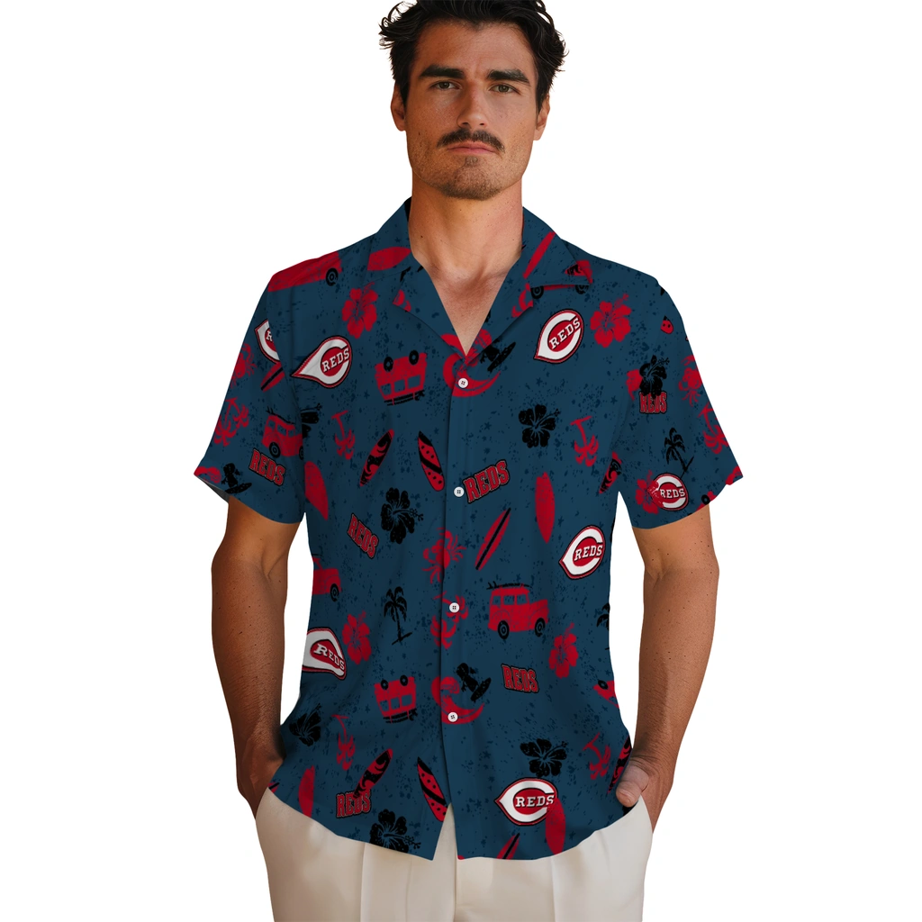 Cincinnati Reds Hawaiian Shirt - Beach Vibe cincinnati reds beach vibe navy hawaiian shirts fashion forward