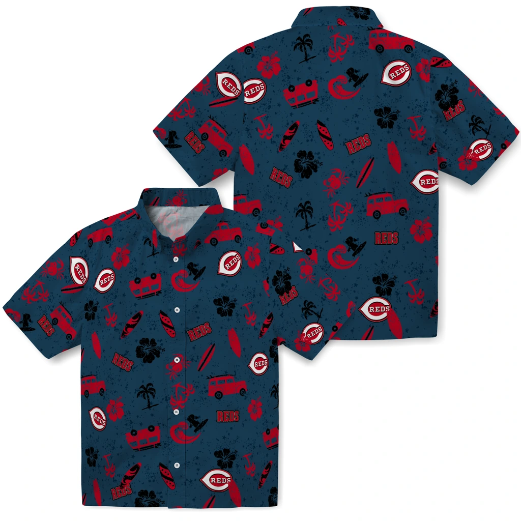 Cincinnati Reds Hawaiian Shirt - Beach Vibe cincinnati reds beach vibe navy hawaiian shirts high quality