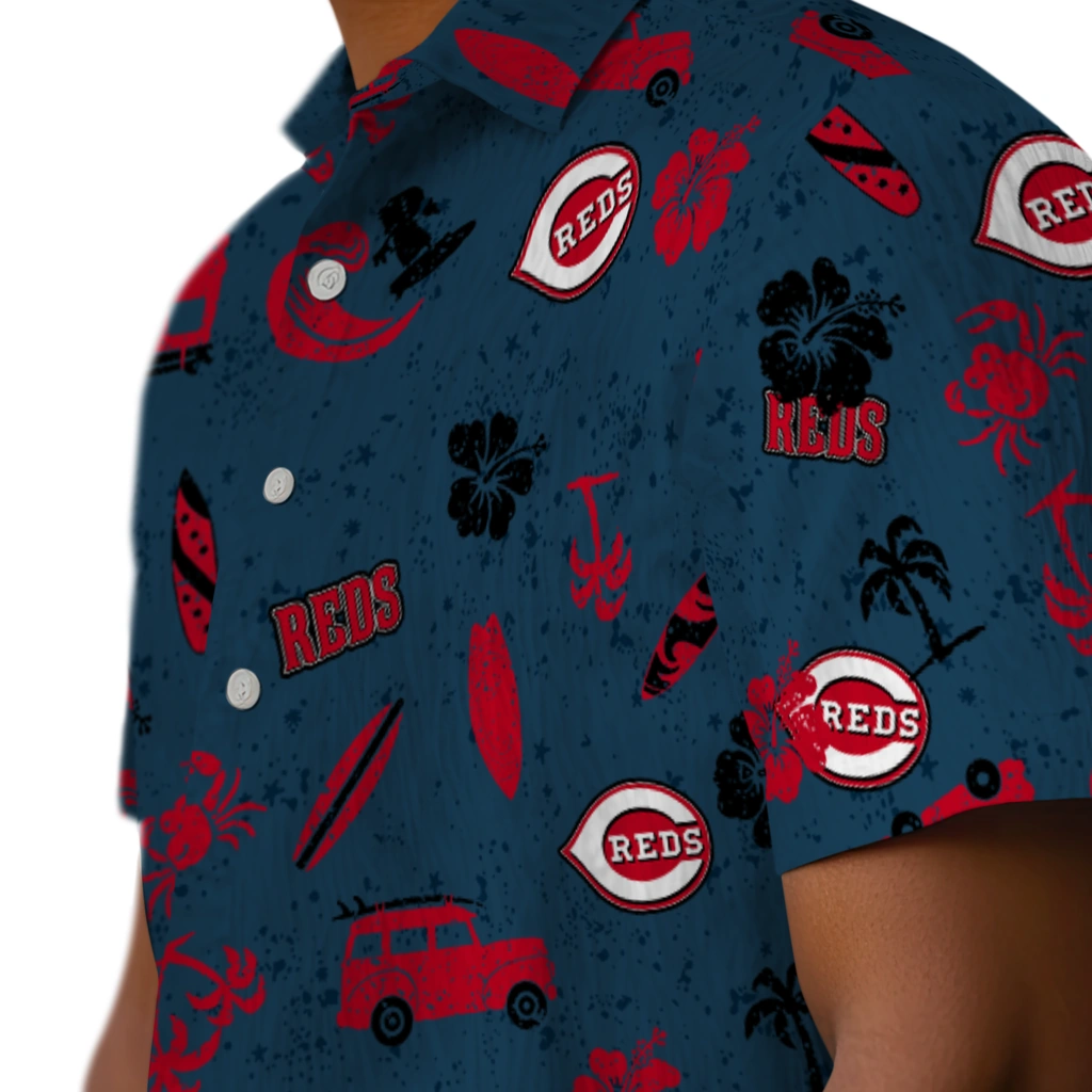Cincinnati Reds Hawaiian Shirt - Beach Vibe cincinnati reds beach vibe navy hawaiian shirts trendy