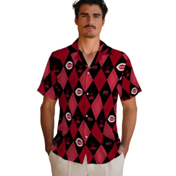 cincinnati reds balloon plaid red hawaiian shirts fashion forward