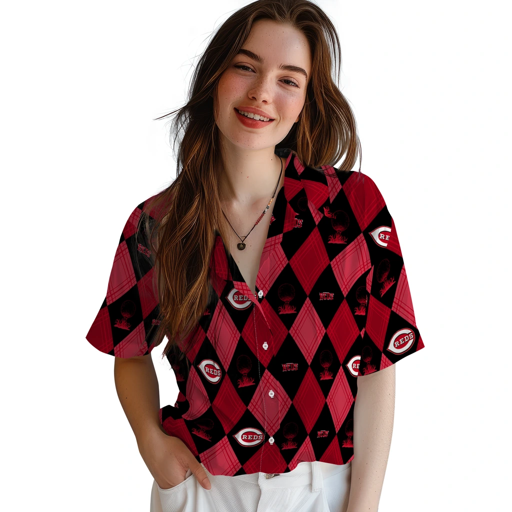 Cincinnati Reds Hawaiian Shirt - Golfing Plaid cincinnati reds balloon plaid red hawaiian shirts latest model